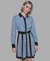 Karl Lagerfeld Women's Printed Long Sleeves Dress In Blue