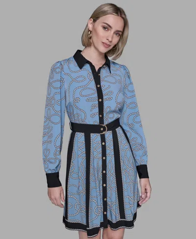Karl Lagerfeld Women's Printed Long Sleeves Dress In Blue