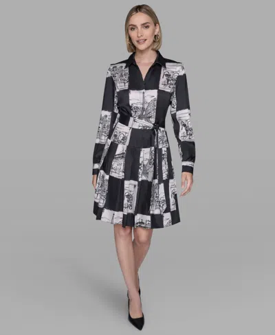 Karl Lagerfeld Women's Printed Long Sleeves Shirt Dress In Multi