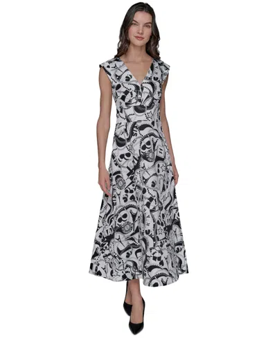 Karl Lagerfeld Women's Printed Maxi Dress In Soft White  Black