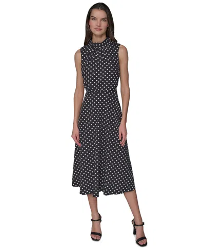 Karl Lagerfeld Women's Printed Mock-neck Midi Dress In Charcoal