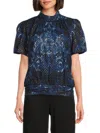 Karl Lagerfeld Women's Printed Mock Turtleneck Top In Blue