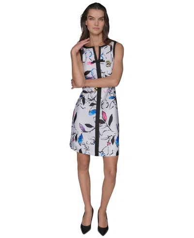 Karl Lagerfeld Women's Printed Notch-neck A-line Dress In Sft White