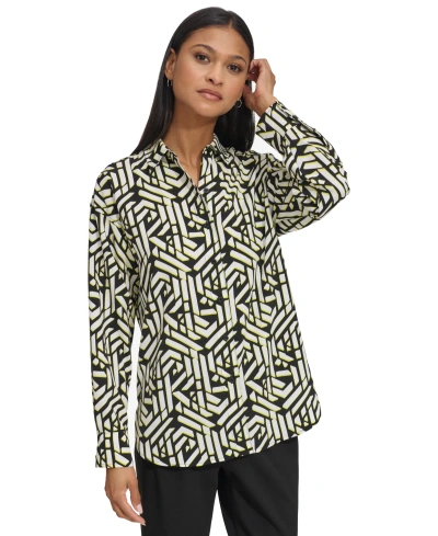 Karl Lagerfeld Women's Printed Oversize Blouse In Chartreuse Multi