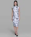 Karl Lagerfeld Women's Printed Paris Print Mock Neck Scuba Sheath Dress In White