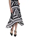 Karl Lagerfeld Women's Printed Pleated Pull-on Asymmetrical-hem Midi Skirt In Soft White  Black