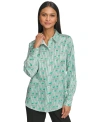 KARL LAGERFELD WOMEN'S PRINTED ROLL-CUFF BUTTON-FRONT SHIRT