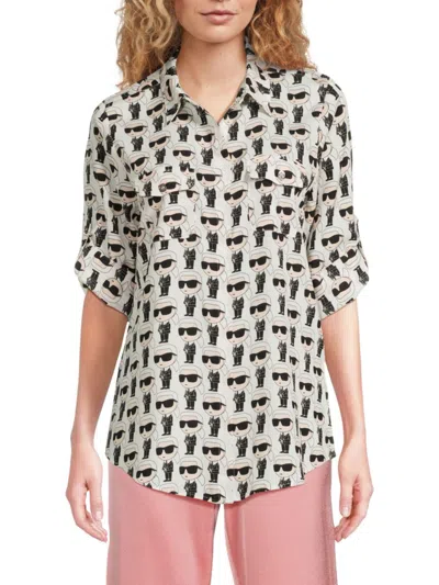 Karl Lagerfeld Women's Printed Roll-sleeve Shirt