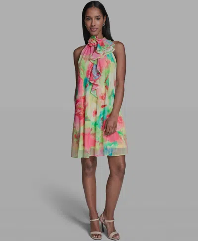 Karl Lagerfeld A-line Printed Pink Dress In Yellow