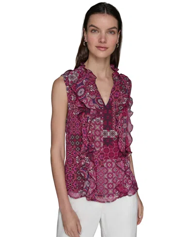 Karl Lagerfeld Women's Printed Ruffled Blouse In Multi