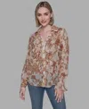 Karl Lagerfeld Women's Printed Ruffled Long Sleeves Blouse In Brown