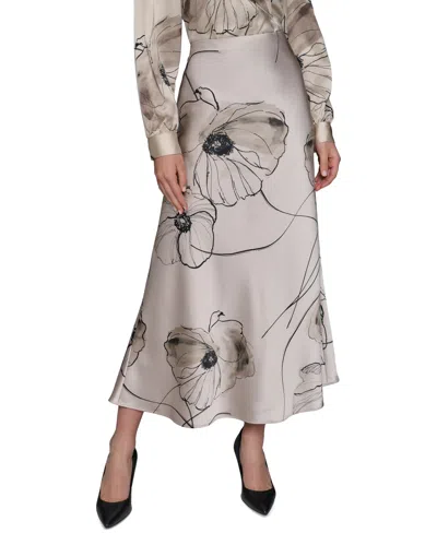 Karl Lagerfeld Women's Printed Satin Midi Skirt In Gray