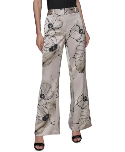 Karl Lagerfeld Women's Printed Satin Pants In Gray