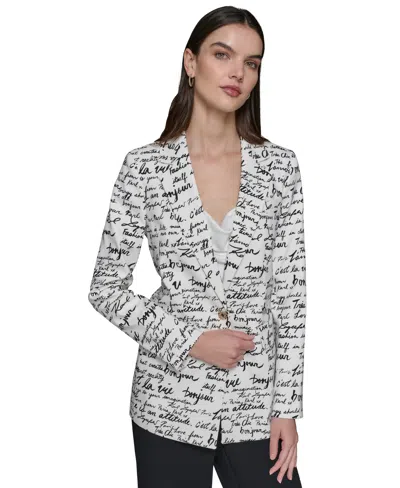 Karl Lagerfeld Women's Printed Script Blazer In Soft White Black