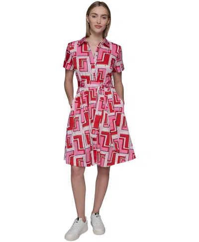 Karl Lagerfeld Women's Printed Shirtdress In Parfait Pink