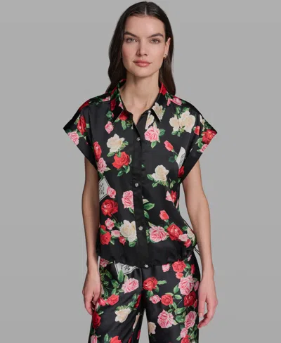 Karl Lagerfeld Womens Printed Short Sleeve Top In Multi
