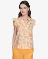Karl Lagerfeld Women's Printed Split-neck Flutter-sleeve Blouse