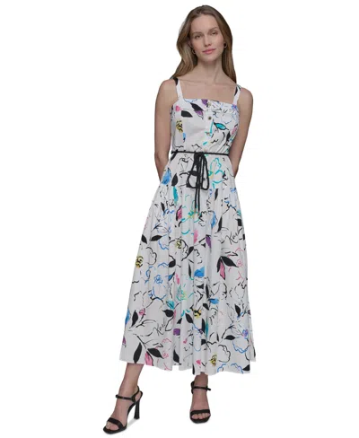 Karl Lagerfeld Women's Printed Square-neck Midi Dress In Sft Wht Mu