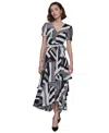Karl Lagerfeld Women's Printed Tie-waist Tiered V-neck Dress In Soft White