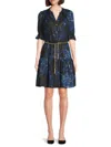 Karl Lagerfeld Womens Printed Chain Belt Ruffle Sleeve Dress 2p 16 In Blue