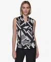 Karl Lagerfeld Women's Printed V-neck Blouse In Sft Wht,bl