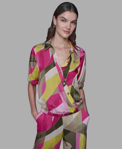 Karl Lagerfeld Women's Printed V-neck Top In Multi