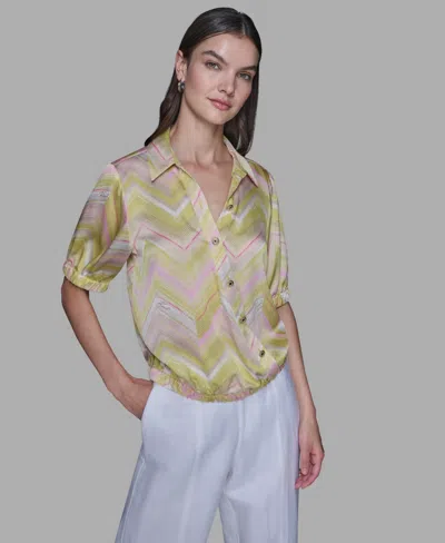 Karl Lagerfeld Women's Printed V-neck Top In Green