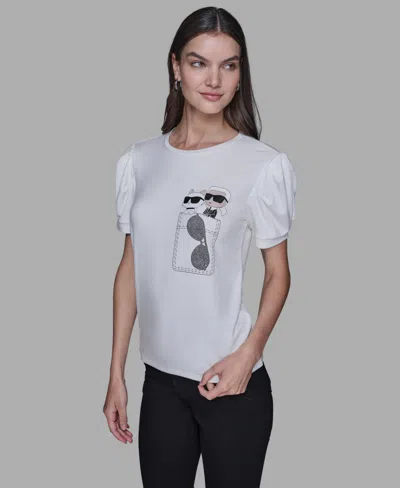 Karl Lagerfeld Women's Puff Short-sleeve Top In White