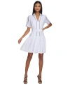 Karl Lagerfeld Women's Puff-sleeve Belted A-line Dress In White