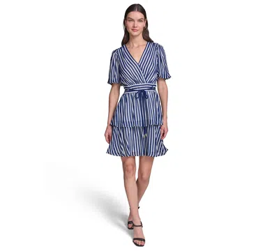 Karl Lagerfeld Women's Puff Sleeve Fit And Flare Dress In Blue
