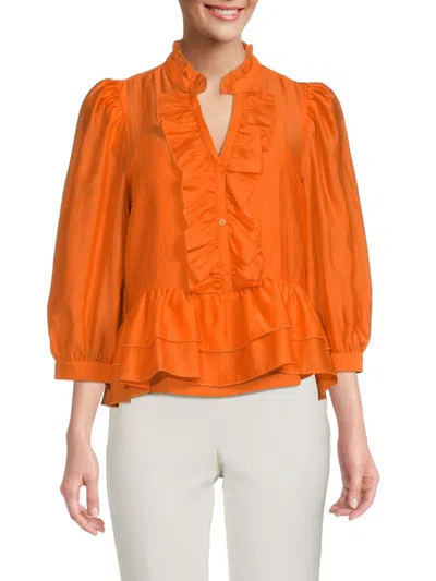 Karl Lagerfeld Women's Puff Sleeve Ruffle Blouse In Tangerine