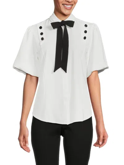 Karl Lagerfeld Women's Puff Sleeve Sailor Blouse In Soft White