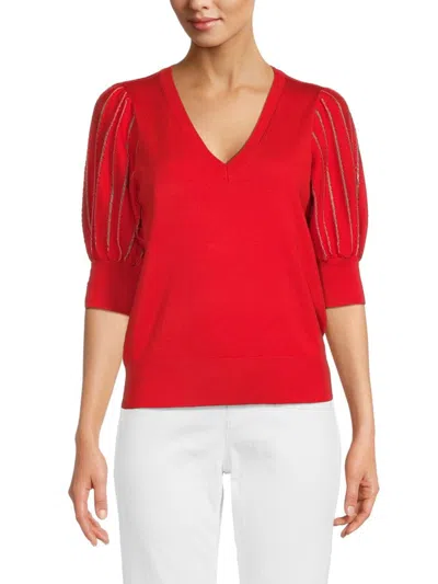 Karl Lagerfeld Women's Puff Sleeve Sweater In Apple