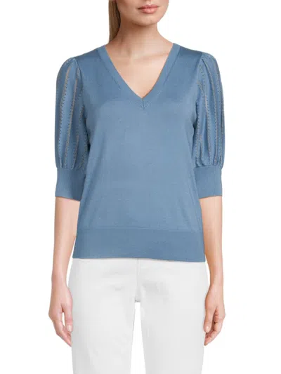 Karl Lagerfeld Women's Puff Sleeve Sweater In Blue