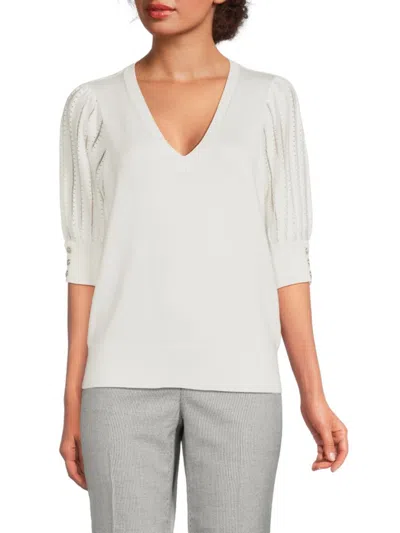 Karl Lagerfeld Women's Puff Sleeve Sweater In Soft White