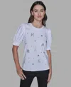 Karl Lagerfeld Women's Puff Sleeves T-shirt In White