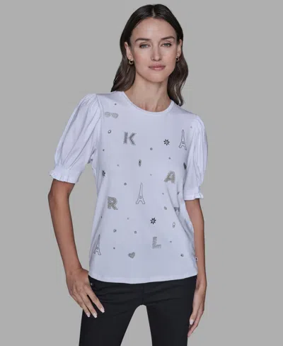 Karl Lagerfeld Women's Puff Sleeves T-shirt In White