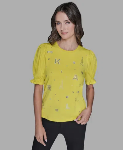 Karl Lagerfeld Women's Puff Sleeves T-shirt In Yellow