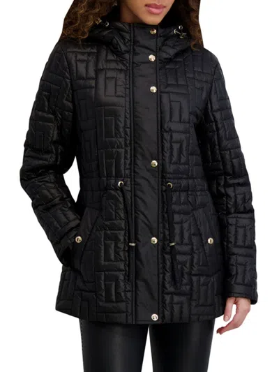 Karl Lagerfeld Women's Quilted Hooded Anorak Coat In Black
