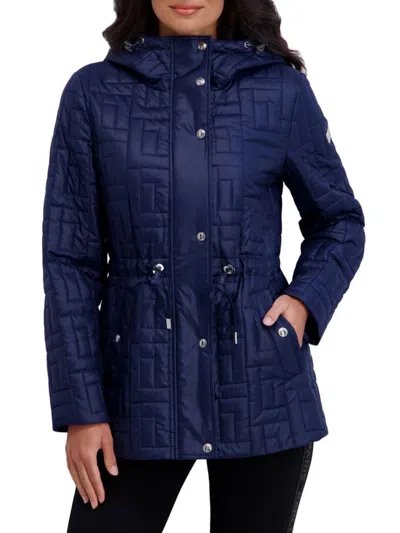 Karl Lagerfeld Women's Quilted Hooded Anorak Coat In Blue