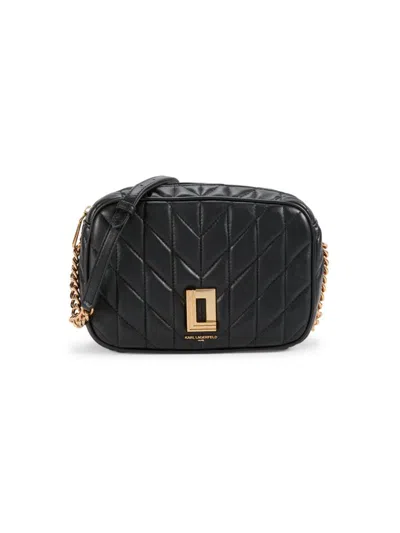 Karl Lagerfeld Women's Quilted Leather Crossbody Bag In Black Gold