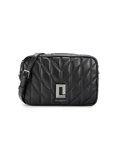 Karl Lagerfeld Women's Quilted Leather Crossbody Bag In Black Gunmetal