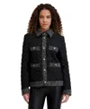 Karl Lagerfeld Women's Quilted Tweed-trim Coat In Black