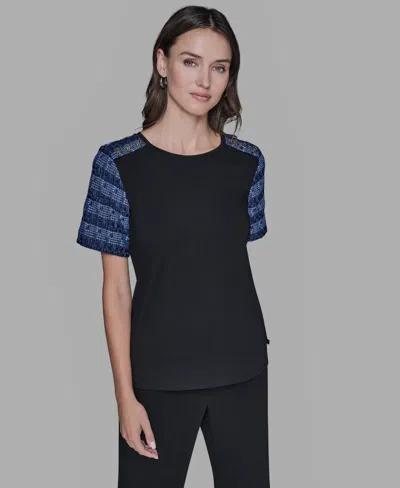 Karl Lagerfeld Women's Raglan Short-sleeve Blouse In Black