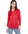 Karl Lagerfeld Womens Rhinestone Polyester Button-down Top In Admiral Red
