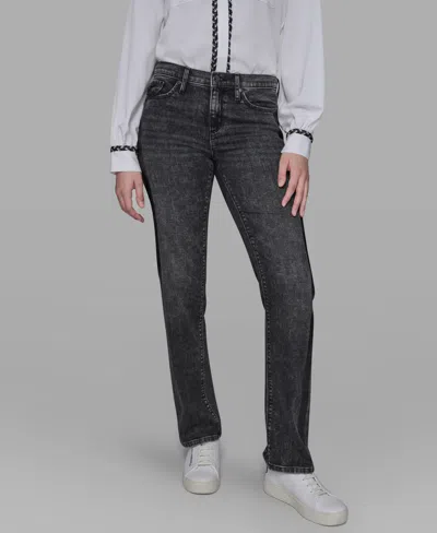 Karl Lagerfeld Women's Rhinestone-stripe Straight-leg Jeans In Gray
