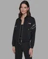 Karl Lagerfeld Women's Rhinestone Trim Zip Jacket In Black