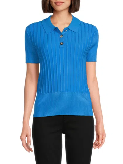 Karl Lagerfeld Women's Rib-knit Polo Sweater In French Blue