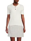 Shop Karl Lagerfeld Women's Rib-knit Polo Sweater In Soft White