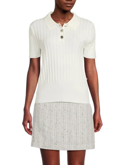Karl Lagerfeld Women's Rib-knit Polo Sweater In Soft White